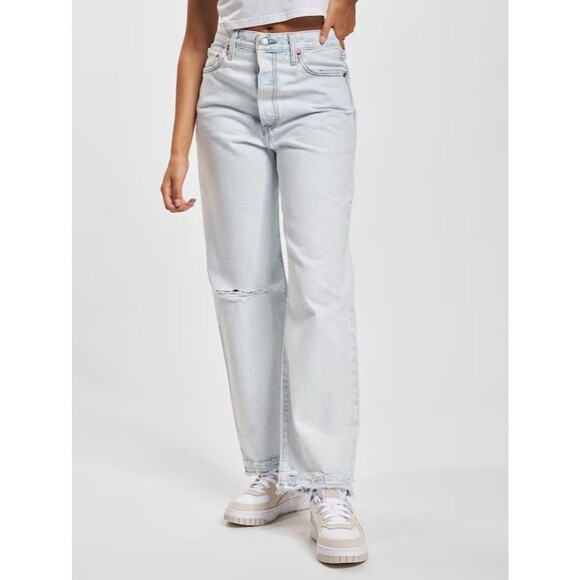 Levis Premium Women Denim Jean 28 Ribcage Straight Ankle Blue High Rise Wide Leg - Picture 9 of 16